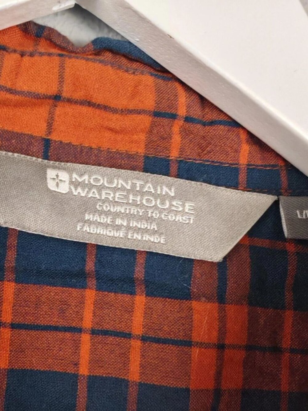 Mountain Warehouse Shirt Mens Large Orange Blue Check Short Sleeve Regular - Picture 3 of 5